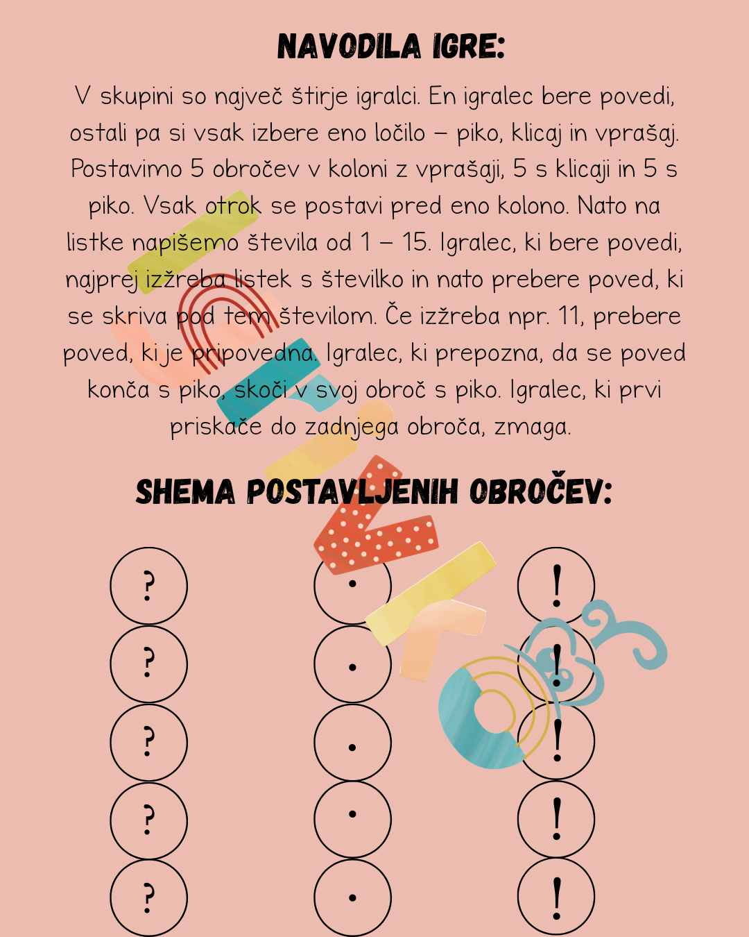 Skakanje v obroče in prepoznavanje povedi